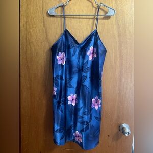 Floral Satin Slip Dress - Blue and Pink